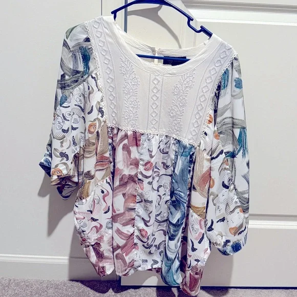 Young Threads Floral Abstract Patterned Dolman Sleeve Blouse Large - Picture 3 of 8